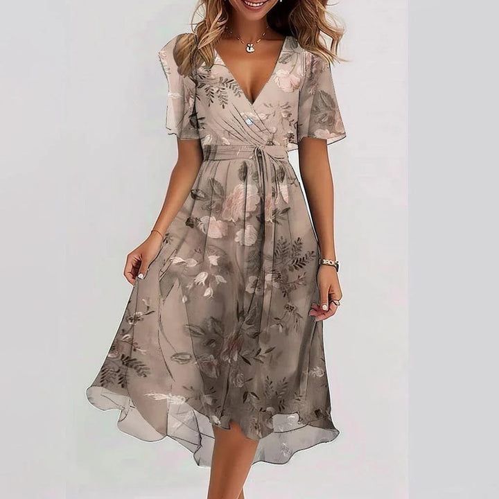 Drune | Stilvolles Blumenkleid mit Kurzen Ärmeln