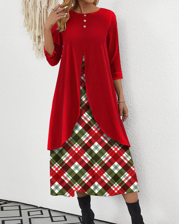 Drune | Fake 2 in 1 Karo Samtkleid in A-Linie