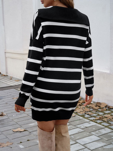 Drune | Schicker Herbst Gestreifter Quarter Zip Pullover Kleid für Frauen