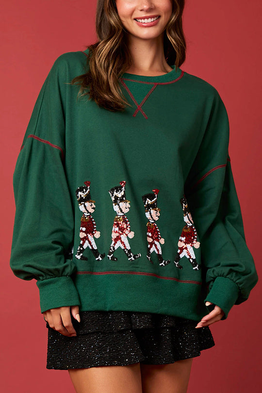 Drune | Weihnachts Soldat Pailletten Langarm Freizeit Sweatshirt