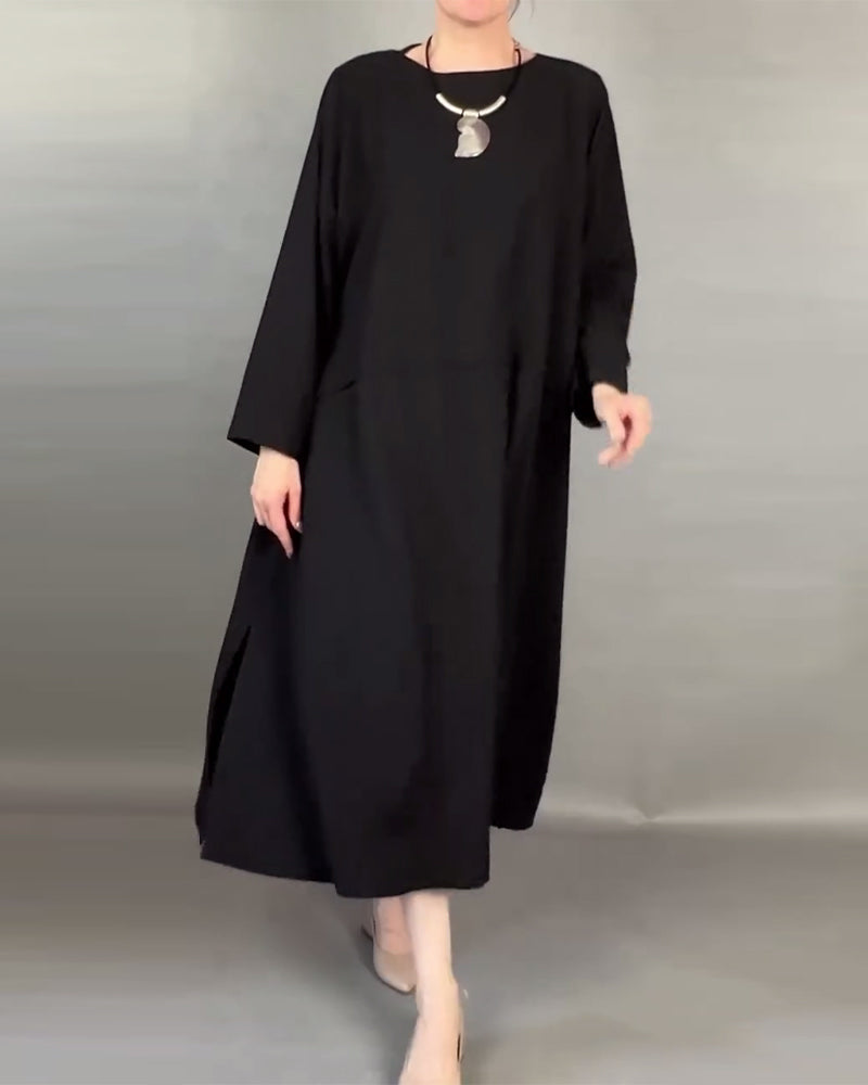 Drune | Plus Size Kleid mit Knöpfen in Unifarbe