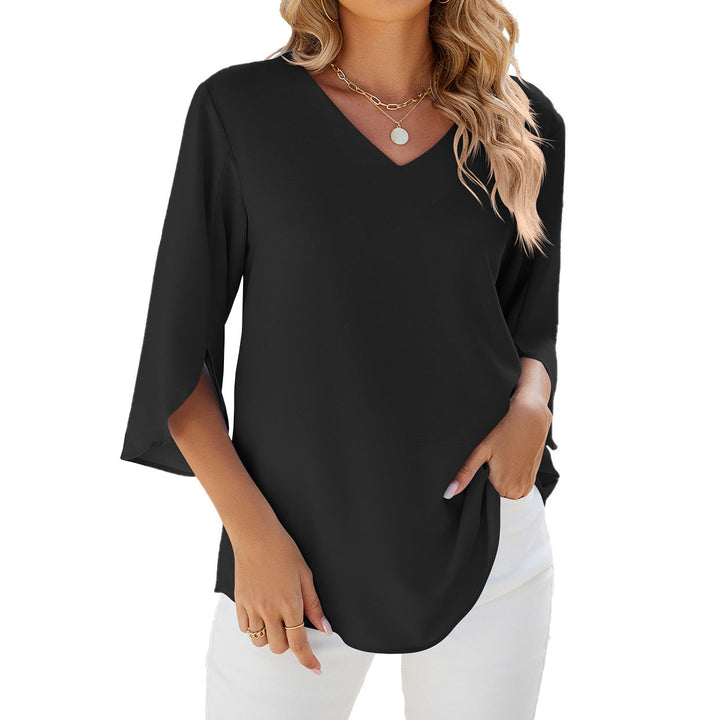 Drune | Lockeres Chiffon Blusentop Mit V-Ausschnitt