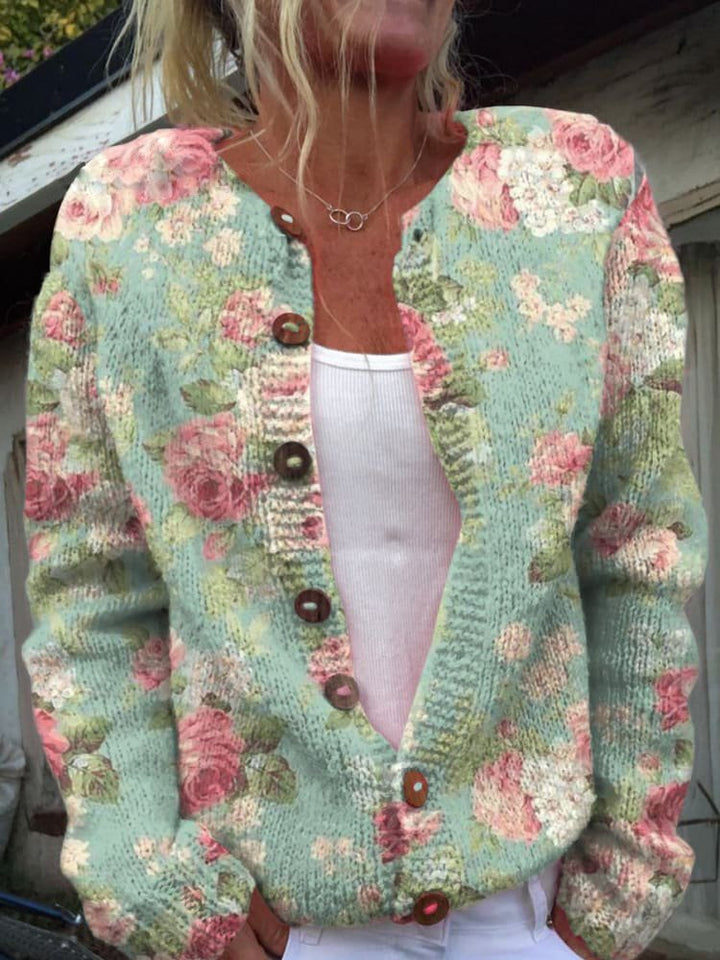 Drune | Weiche Strickjacke mit Blütenstickerei