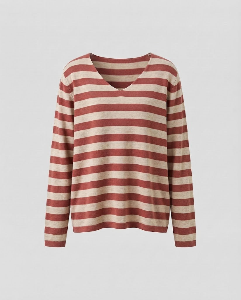 Damen Gestreifter Feinstrickpullover mit V‑Ausschnitt und lässiger Oversize‑Passform Drune