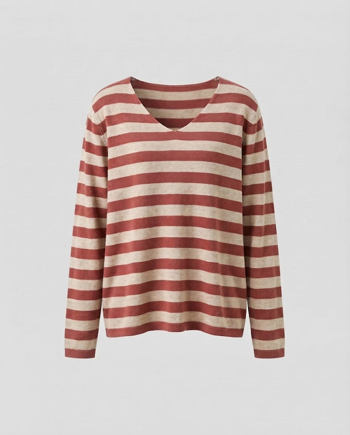Damen Gestreifter Feinstrickpullover mit V‑Ausschnitt und lässiger Oversize‑Passform Drune