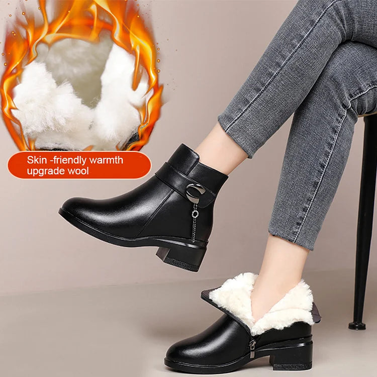 Drune women's genuine leather buckle ankle boots