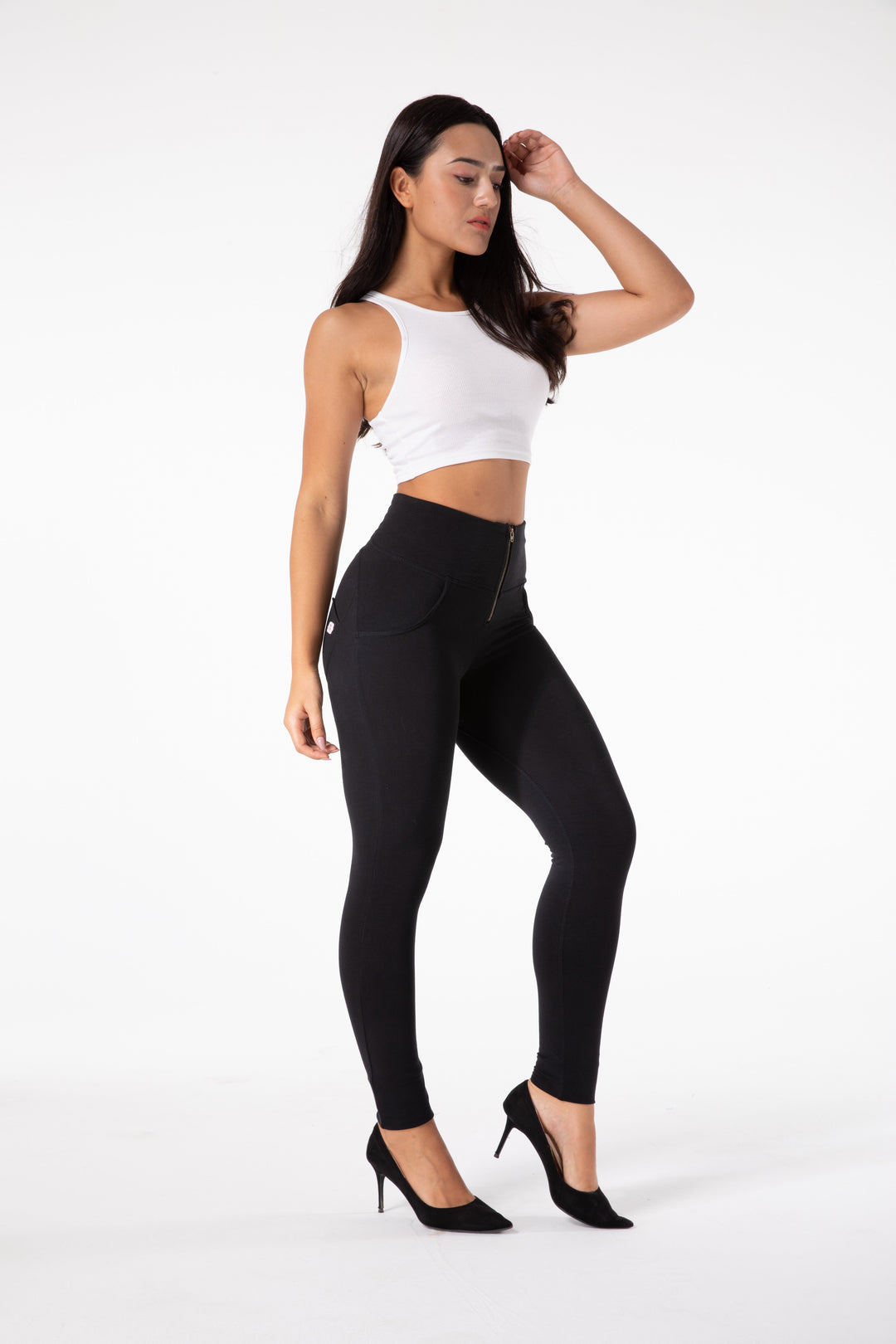 Drune | Stramme Schwarze Leggings mit Hohem Bund