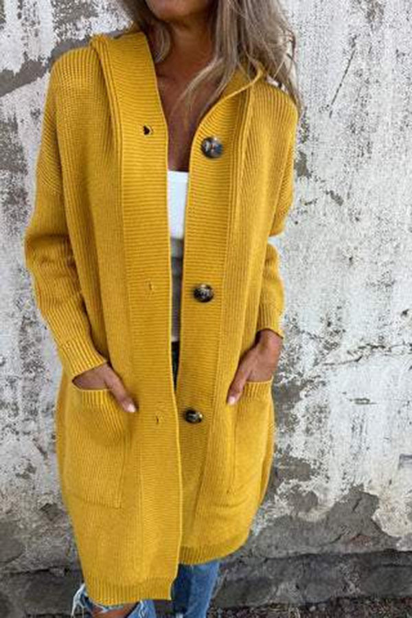 Drune | Mittellange Strickjacke mit Kapuze und Taschen für Frauen
