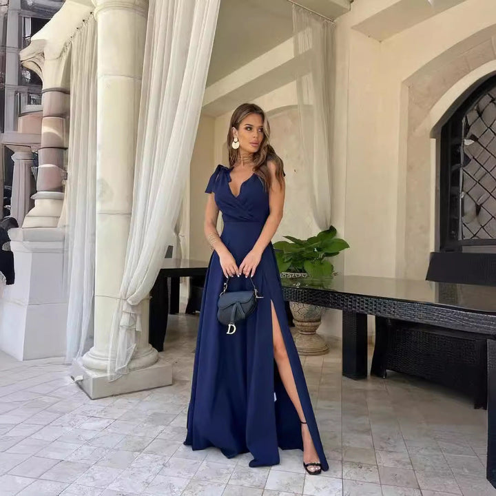 Drune | Abendkleid Langer Plissierter Einfarbiger