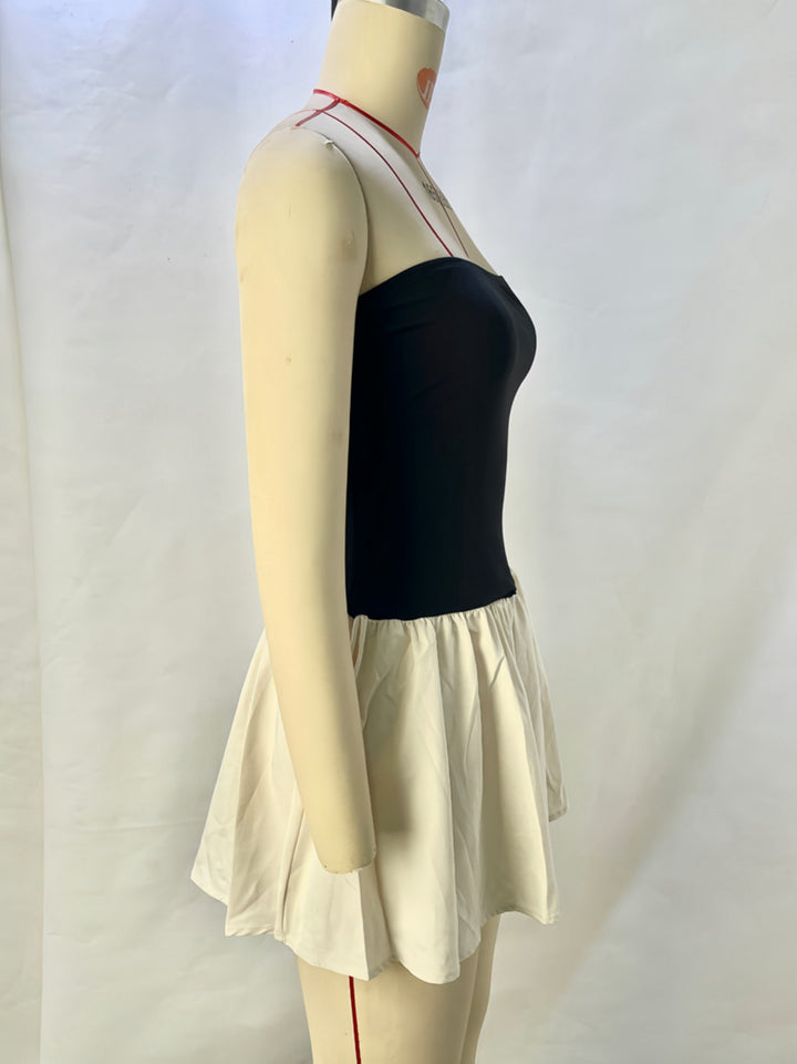 Drune | Ein-Wort-Kragen kontrastierende Farbe Spleißen plissiertes Kleid