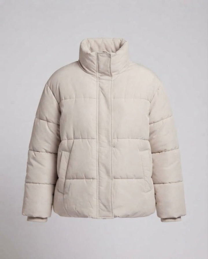 Damen Kurz-Pufferjacke mit hohem Stehkragen, asymmetrischem Reißverschluss und kastiger Oversize-Silhouette Drune