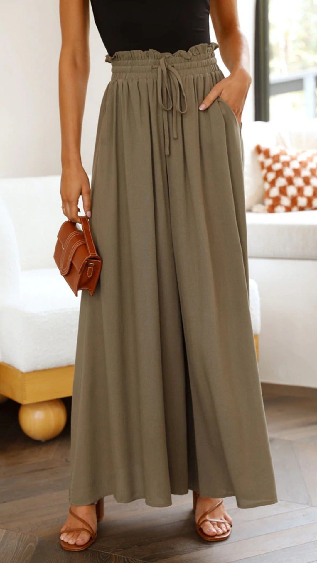 Drune | Elastischer Gürtel Weites Bein Hohe Taille Hose