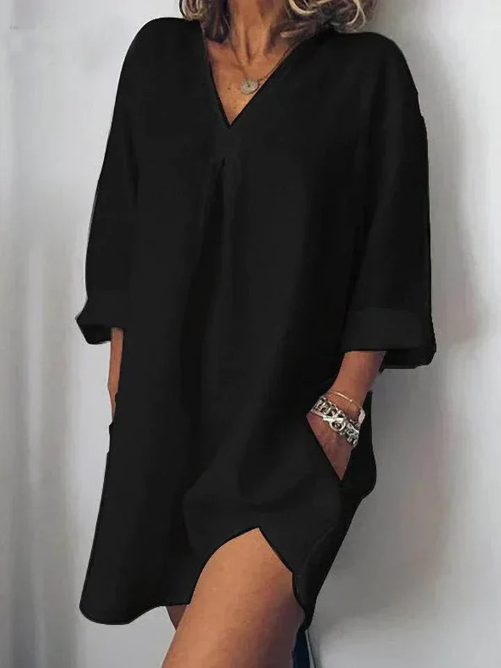 Drune | Leinenkleid V-Ausschnitt & Halbärmel