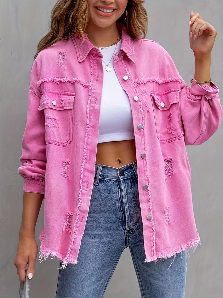 Drune | Denimjacke Boho Nicht Dehnbar, Einfarbig, Knopfverschluss