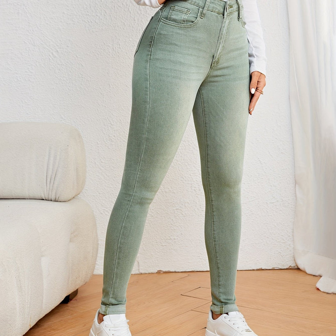 Drune | Olivgrüne High Waist Slim Fit Jeans Mit Stretch Denim