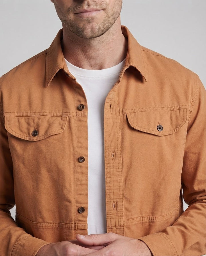 Herren leichtes Overshirt aus Baumwoll-Canvas mit Pattentaschen Drune