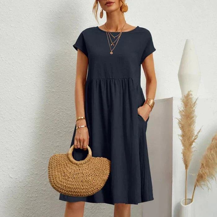 Drune – baumwollkleid für damen mit rundem ausschnitt