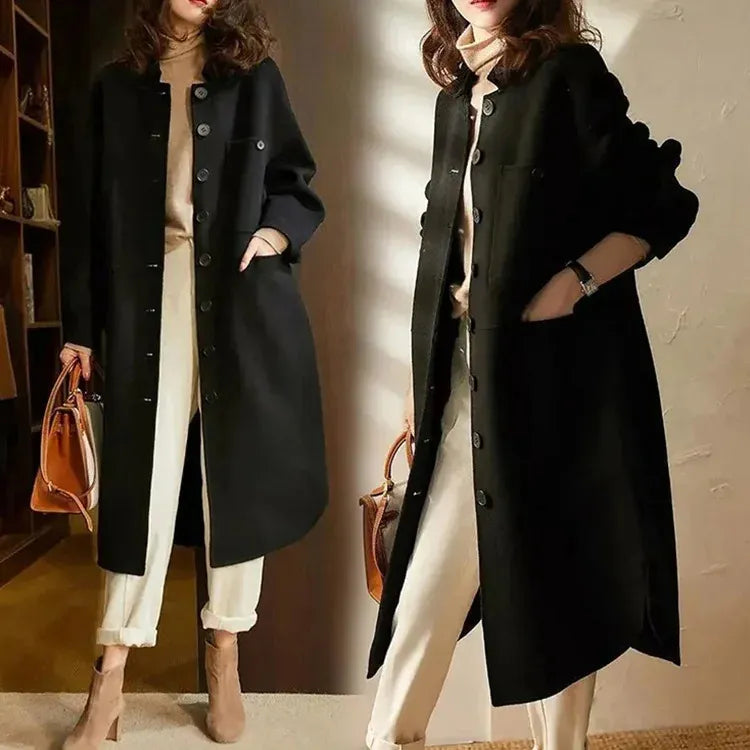 Drune | Mantel - Lange elegante Silhouette - Breite Revers - Bequem lässiger Schnitt