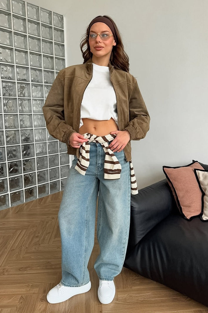 Drune | Vintage Wildlederjacke mit Stehkragen für Stilvolles Layering