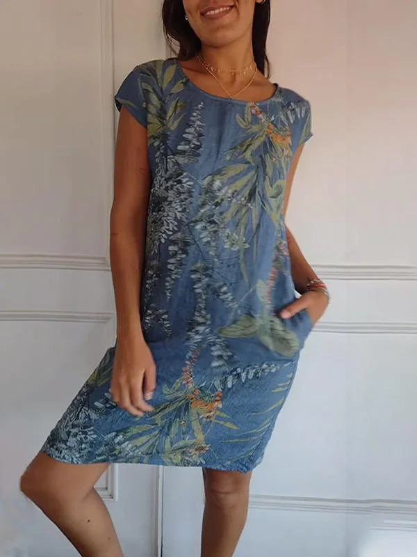Drune | Damen Bedrucktes Baumwoll- und Leinenkleid
