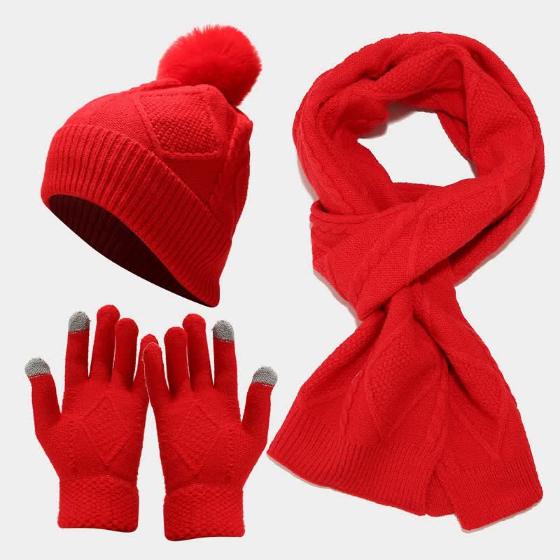 Drune | 3-teiliges gestricktes Accessoire-Set - stylische Damenmütze, Schal und Handschuhe