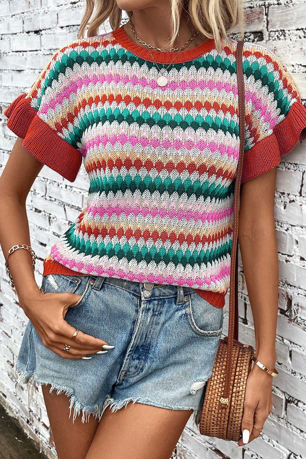 Drune | rotes Crop-Top mit farbiger Struktur Für Frauen