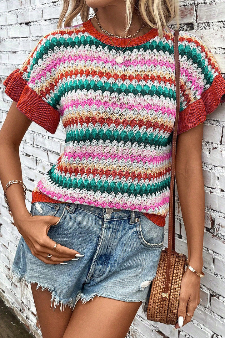 Drune | rotes Crop-Top mit farbiger Struktur Für Frauen
