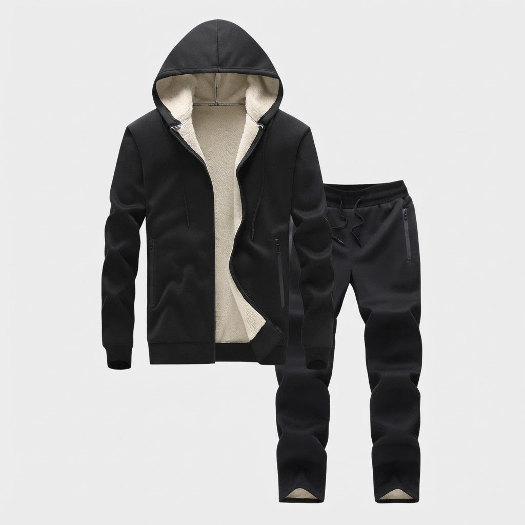 Herren Fleecegefüttertes Jogginganzug-Set mit Teddyfutter und Kapuzenjacke Drune
