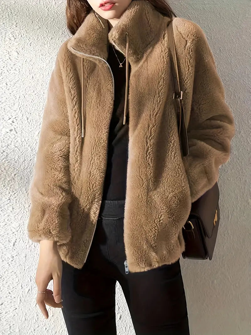 Drune | Teddy Jacke - Oversized Fit - Weiches Fleece - Hoher Kragen mit Reißverschluss