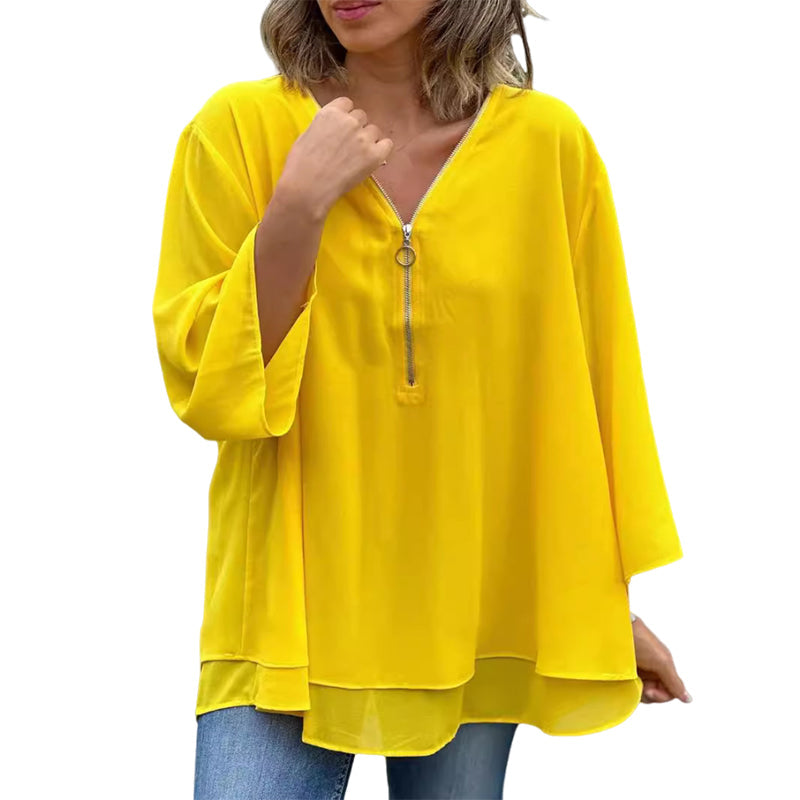Drune | Chiffon Reißverschlussoberteil V-Ausschnitt