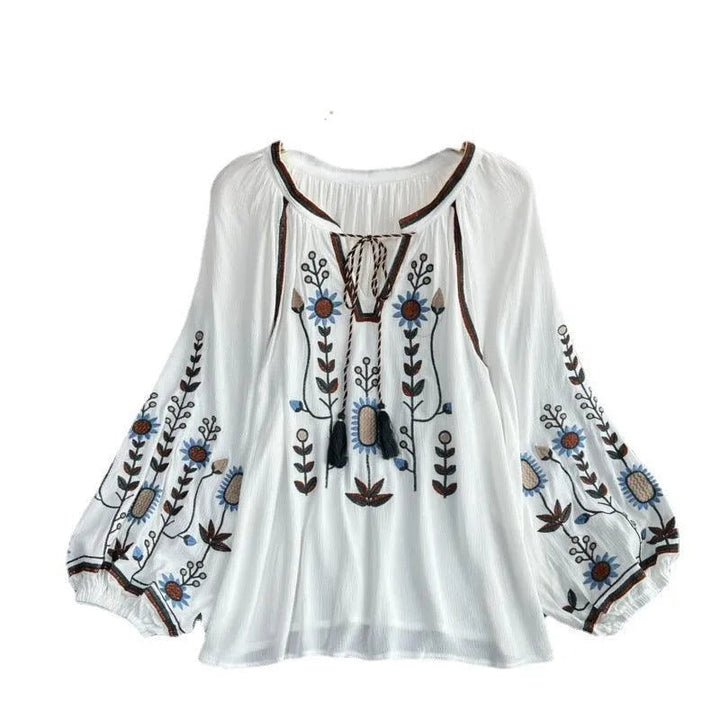Drune | Damen Rundhalsbluse mit Stickerei