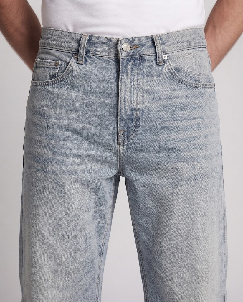 Herren Weit geschnittene Jeanshose mit hoher Taille und Vintage-Waschung Drune