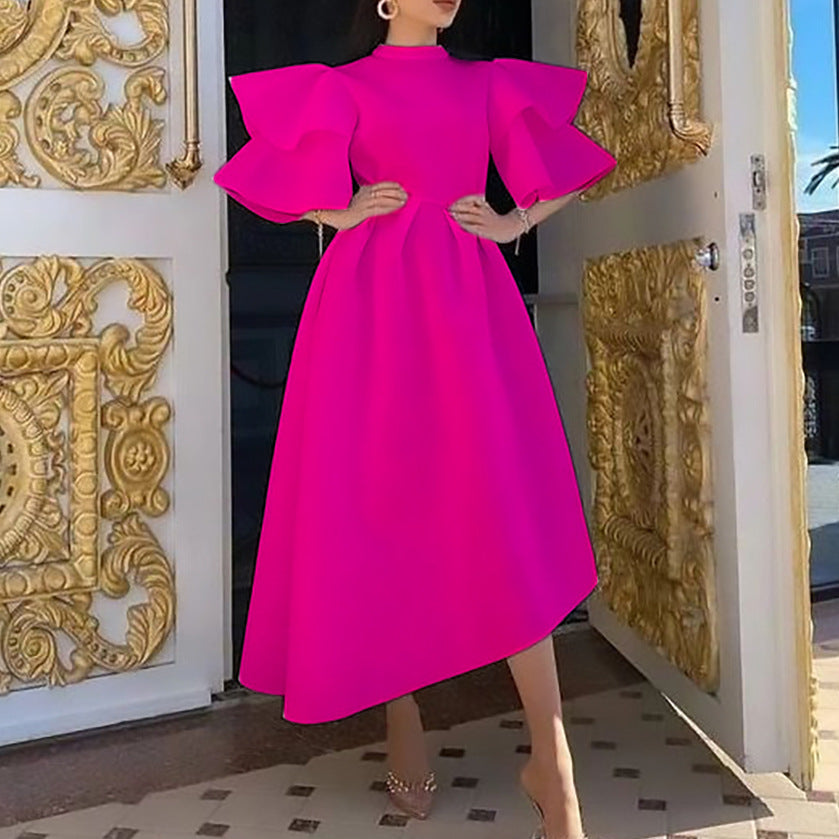 Drune Kleid mit Lotusblattärmeln und einfarbigem weitem Schnitt
