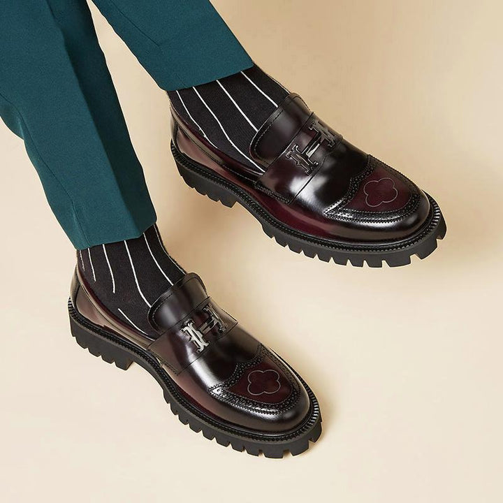 Herren Loafer Leder Burgunder Dicke Sohle Designer