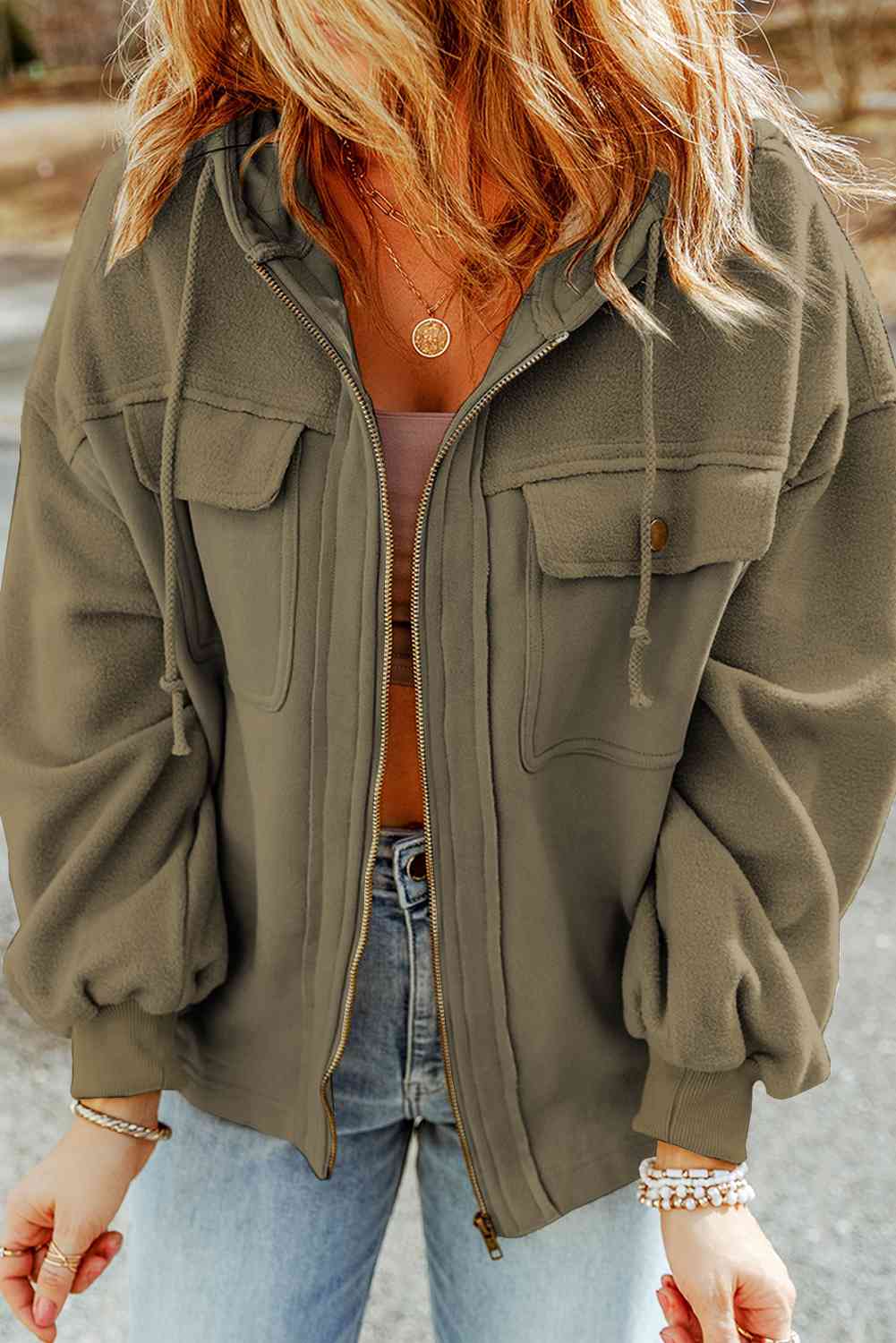Drune | Hoodie - lässige Damenjacke mit Reißverschluss und Brusttaschen