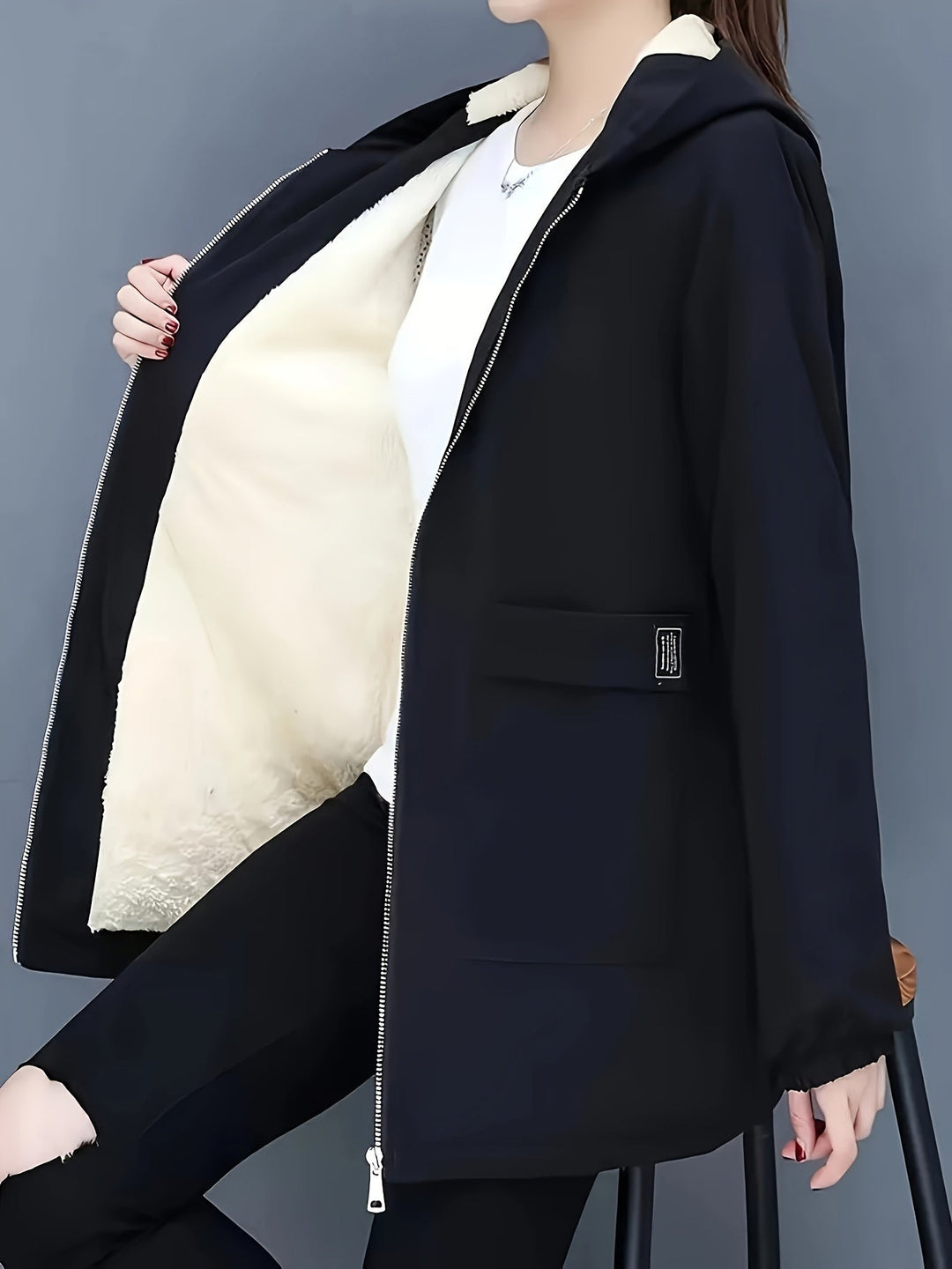 Drune | Stylische warme Fleece-Winterjacke mit Kapuze und Reißverschluss Ideal für Herbst/Winter