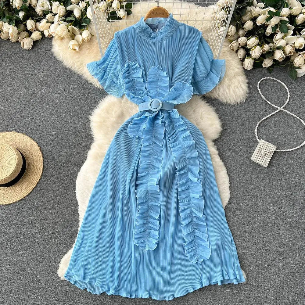 Drune | Langarm Maxikleid mit plissierten Volants