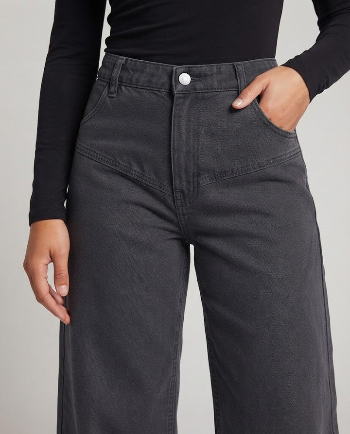 Damen Ultraweite Denim-Palazzo-Jeans mit Komfortbund und soften Saum Drune