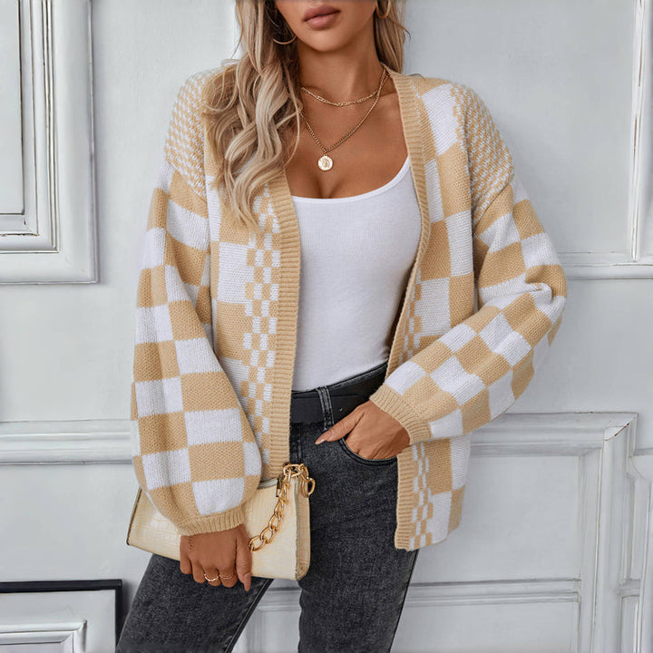Drune | Cardigan - Damen Herbst Casual Karierter Gestrickter Cardigan