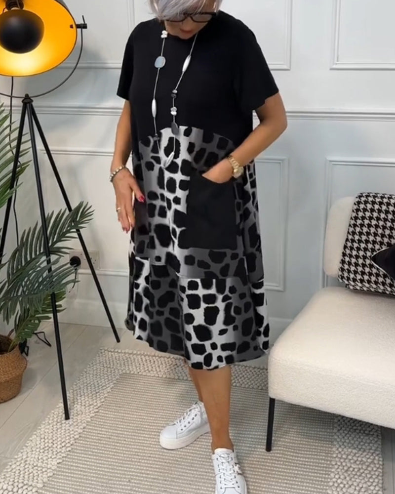 Drune | Kurzärmliges, Bedrucktes Kleid mit Rundhalsausschnitt