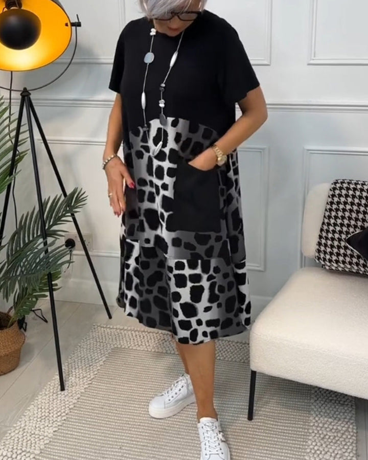 Drune | Kurzärmliges, Bedrucktes Kleid mit Rundhalsausschnitt