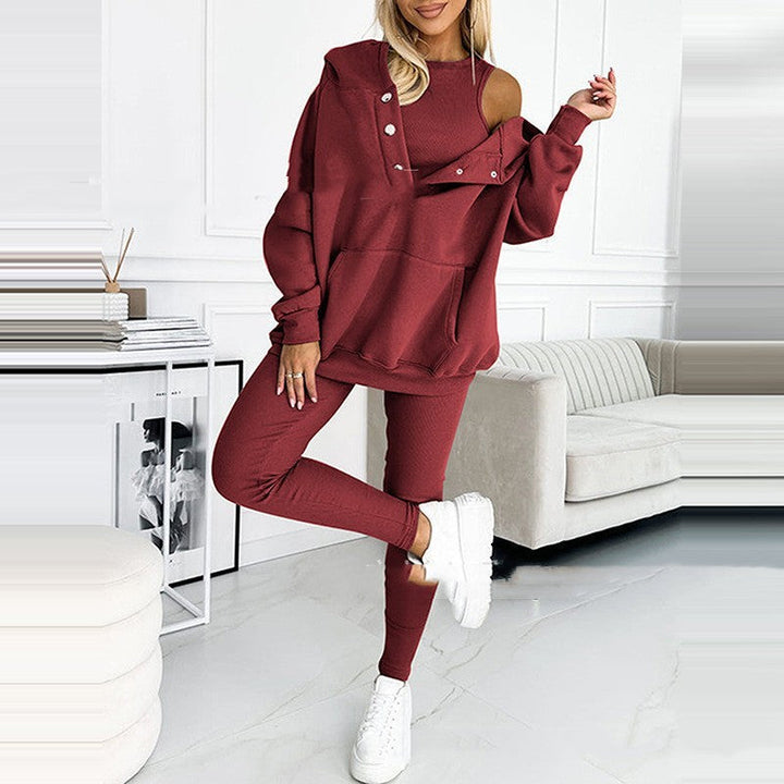 Drune | 3-teiliges Damen-Sportanzug mit lockerem Kapuzenpullover und Slim-Hosen