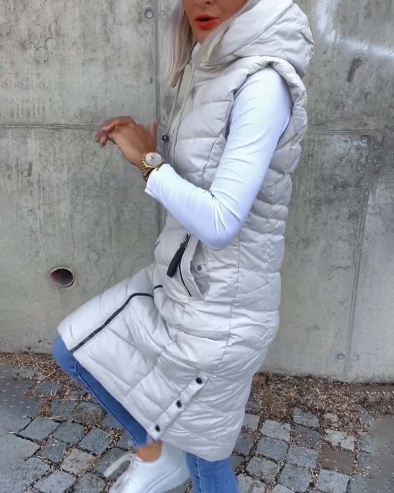 Drune | Ärmellose Lässige Steppjacke mit Kapuze und Reißverschluss