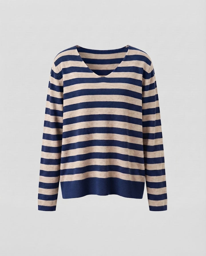 Damen Gestreifter Feinstrickpullover mit V‑Ausschnitt und lässiger Oversize‑Passform Drune