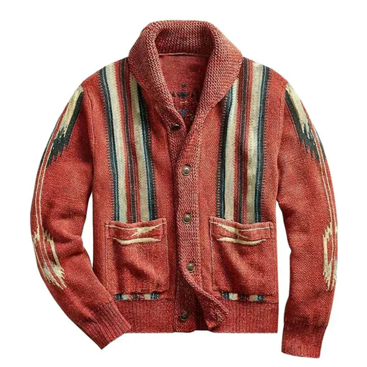 Drune | Herren Jacquard Strickjacke Im Weinlese Stil