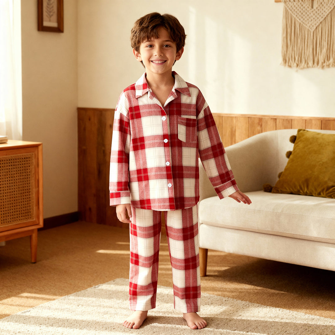 Drune | Passende Familien Schlafanzüge Rot Weiß Karierte Weihnachts Pyjama Set