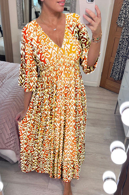 Drune Kleid | Modisches Maxikleid mit V-Ausschnitt und Blumenmuster für Frauen