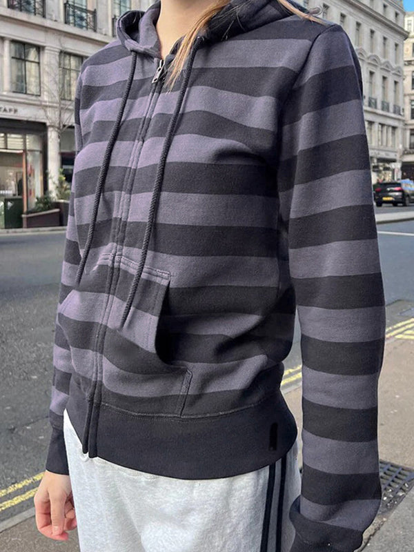 Drune | lila Streifenprint übergroße Langarm-Hoodie