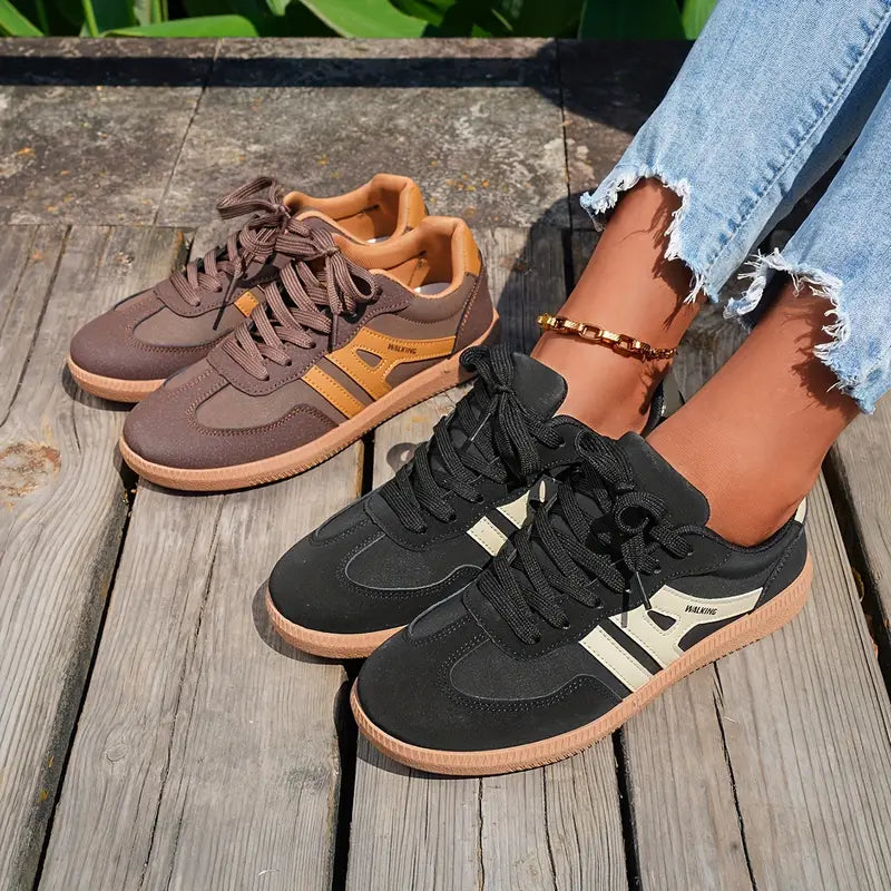 Damen lässige Turnschuhe mit niedrigem Absatz, Schnürung Mode Schuhe Drune