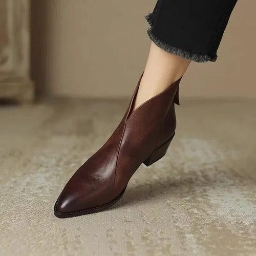 Drune | Stiefeletten Echtes Leder Spitzenzehen Mid Blockabsatz Elegante Passform